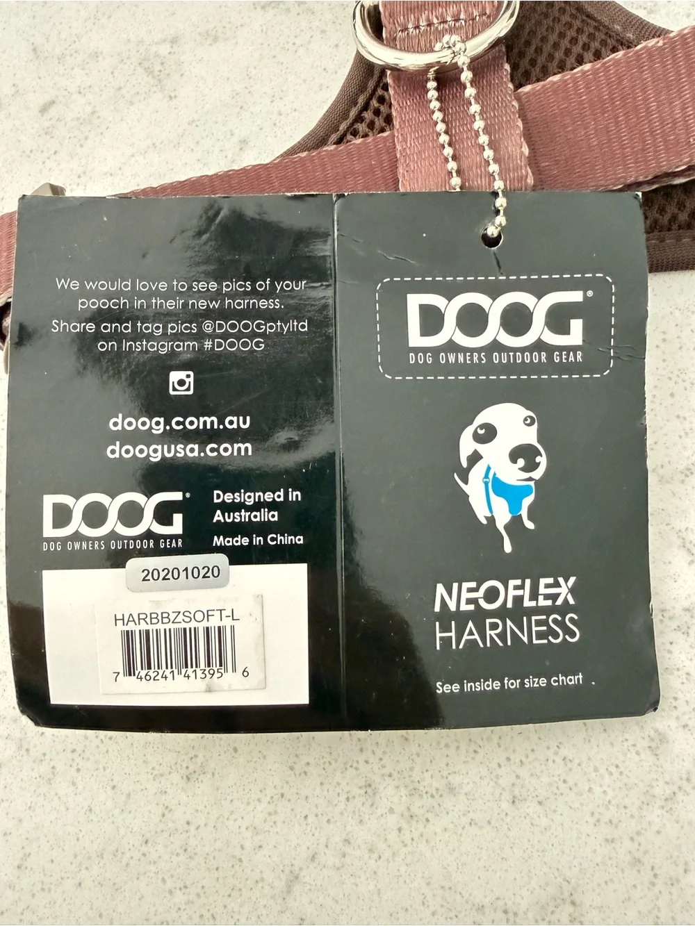 NWT-DOOG Neoflex Soft Harness- Benji- Teal/Brown Chevron Sz Large
